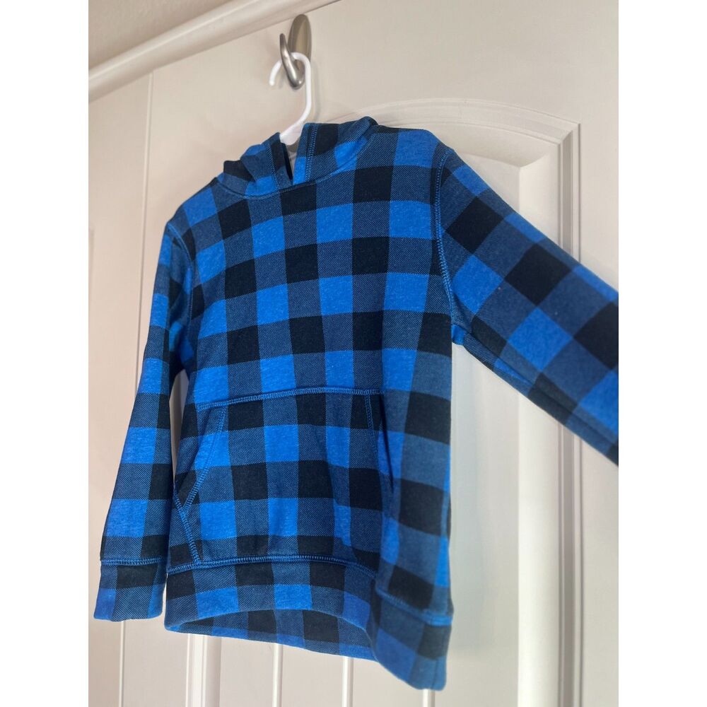Cat & Jack Boys 5T Blue Black Buffalo Plaid Hooded Pullover